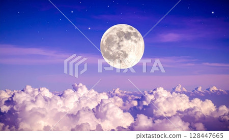 Moonlight illuminates a dark fantasy landscape under a sky full of stars 128447665