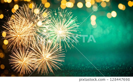 Colorful celebration fireworks light up the night sky on New Year's Eve Colorful celebration fireworks light up the night sky on New Year's Eve 128447698