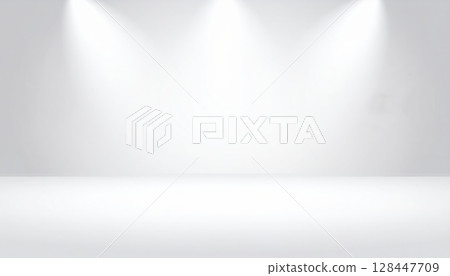 Blank, clean interior room with an empty white wall, perfect for art or product display under soft spotlights Blank, clean interior room with an empty white wall, perfect for art or product display under soft spotlights 128447709