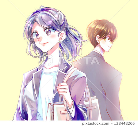 穿著西裝的微笑的男人和女人，工作的成年人 128448206