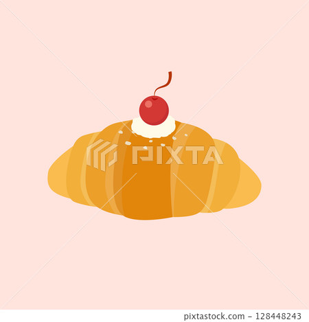 Shio pan Japanese salted roll bread with cherry on top 128448243