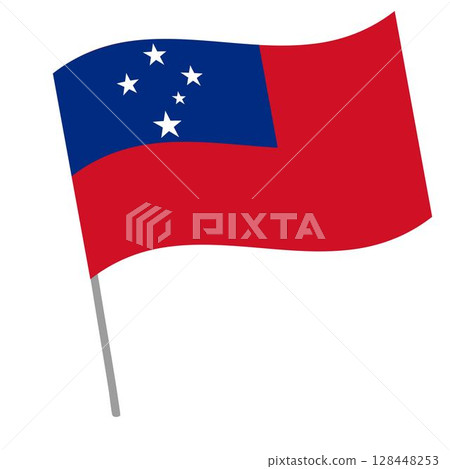 Samoa national flag flutters with flagpole 128448253