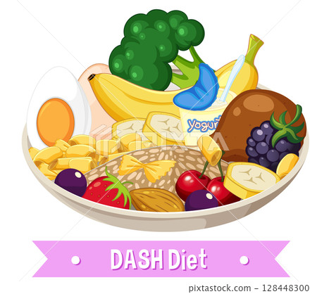 Colorful DASH Diet Food Illustration Colorful DASH Diet Food Illustration 128448300