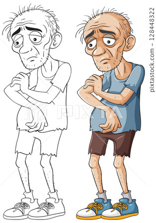 Elderly Man in Thoughtful Pose Vector Illustration 128448322