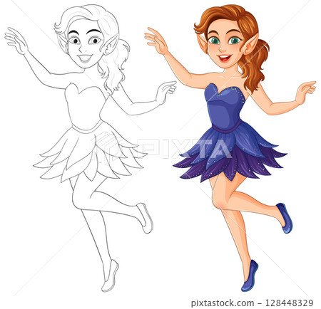 Charming Fairy in Vibrant Blue Dress Illustration 128448329