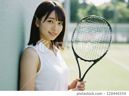 Sports scene on the tennis court 128448359