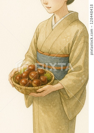 身穿和服和栗子的女人，沒有臉，生成式人工智慧 128448418