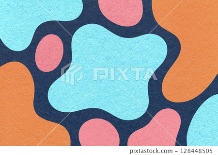 Abstract blue, pink and coral background with amorphous shapes and spots, paper texture in flat organic design 128448505