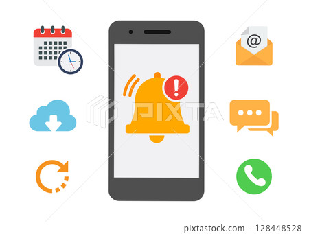 Alert notification with exclamation sign on the smartphone screen stock illustration Alert notification with exclamation sign on the smartphone screen stock illustration 128448528