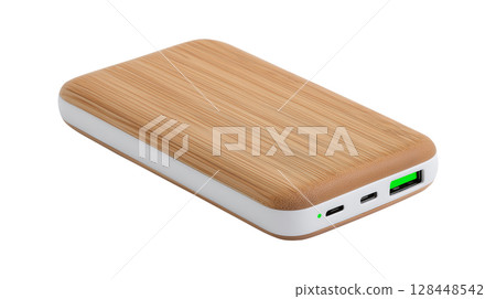 Eco-Friendly Wooden Power Bank with Multiple USB Ports for Sustainable Mobile Charging 128448542