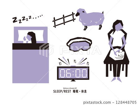 健康與生活方式平面插圖集（睡眠與休息） 128448705