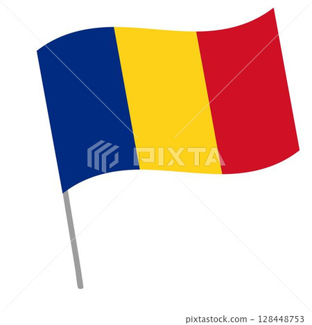 Romania national flag flutters with flagpole Romania national flag flutters with flagpole 128448753