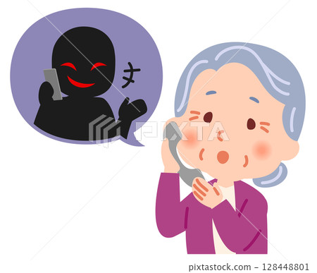 Grandmother receiving a scam call Grandmother receiving a scam call 128448801