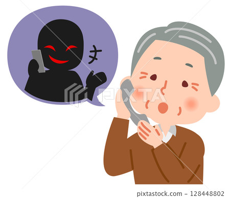 Grandfather receiving a scam call 128448802