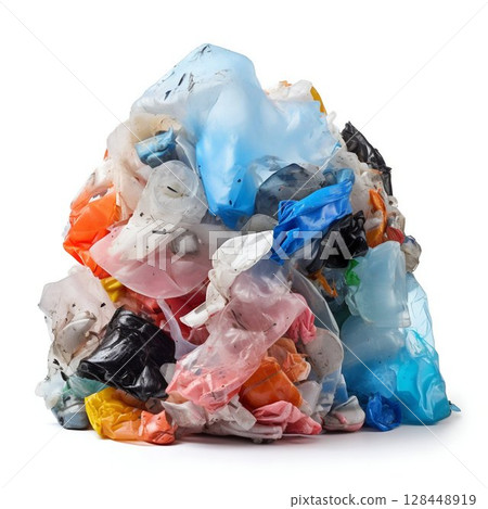 Plastic Waste Pile for Recycling, Isolated on White Background. Generative ai Plastic Waste Pile for Recycling, Isolated on White Background. Generative ai 128448919