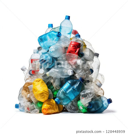 Plastic Waste Pile for Recycling, Isolated on White Background. Generative ai 128448939