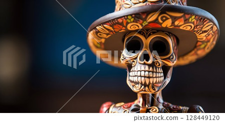 Day of the Dead Calavera Skeleton Figurine Craftsmanship. Generative ai 128449120