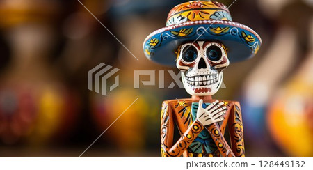 Day of the Dead Calavera Skeleton Figurine Craftsmanship. Generative ai 128449132