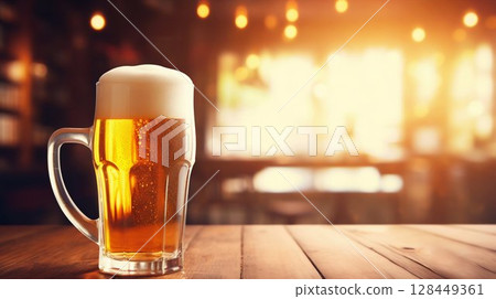 Refreshment Served: Cold Beer Pouring into Glass on Pub Table. Generative ai 128449361