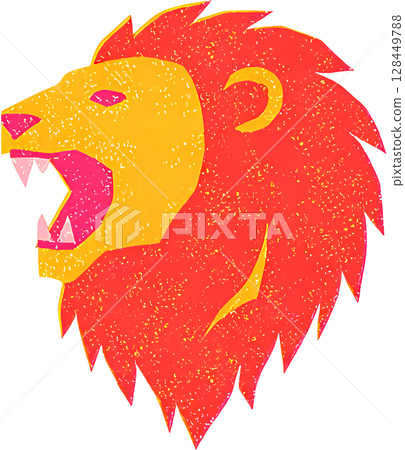 A lion yawning in the grass 128449788