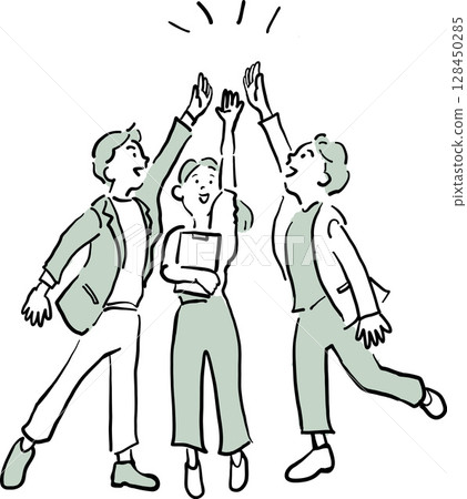 Illustration of a business team happy to do a high five 128450285