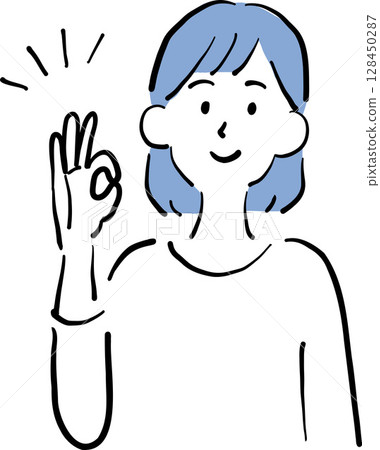 Illustration of a woman with an OK sign 128450287