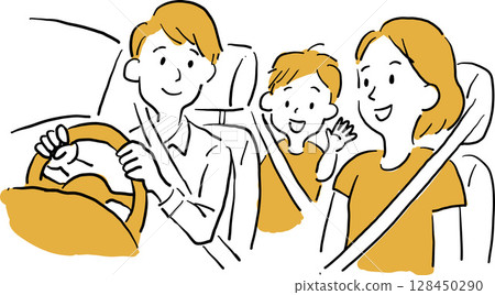 Illustration of a family enjoying a drive 128450290