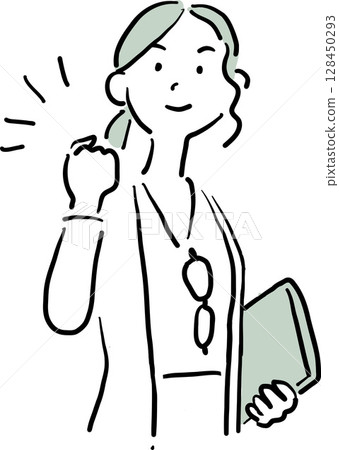 Illustration of a woman doing a guts pose 128450293