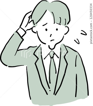 Illustration of a man in a suit scratching his head with a troubled expression Illustration of a man in a suit scratching his head with a troubled expression 128450334