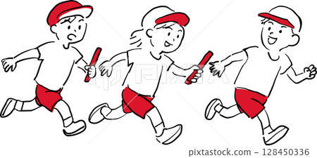 Illustration of children doing a relay race 128450336