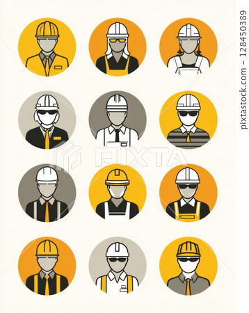 Group of workers wearing helmets showcases a clean safety-themed design focused on professionalism and dedication to industry standards and practices. Group of workers wearing helmets showcases a clean safety-themed design focused on professionalism and dedication to industry standards and practices. 128450389