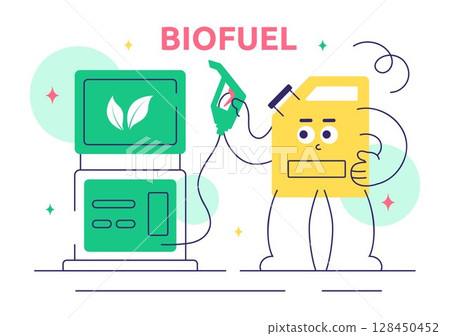 Biofuel Vector Illustration Featuring the Life Cycle of Natural Materials and Plants with Green Barrels and Biogas Production Energy in a Background Biofuel Vector Illustration Featuring the Life Cycle of Natural Materials and Plants with Green Barrels and Biogas Production Energy in a Background 128450452