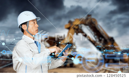 工程師在建築工地使用平板電腦和數位數據 128450525