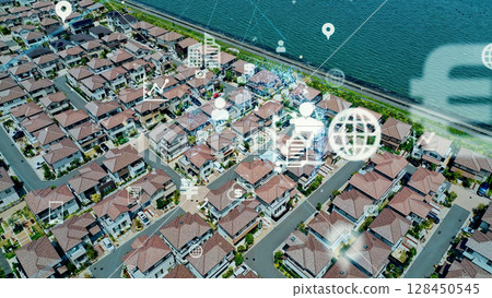 Aerial photography of residential areas and digital technology 128450545