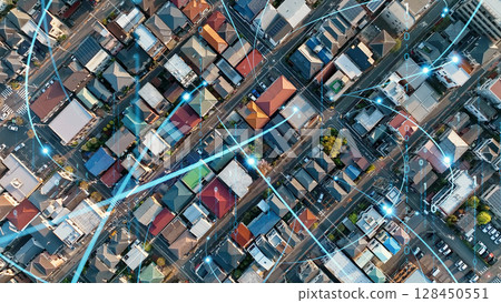City aerial photography and communication network City aerial photography and communication network 128450551