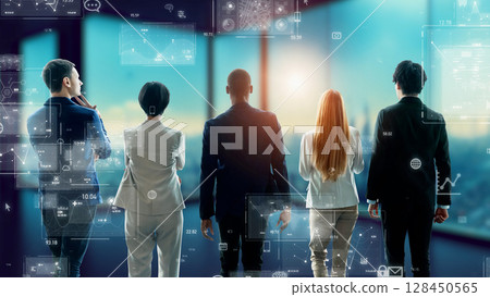 Multinational people and digital data in the office 128450565