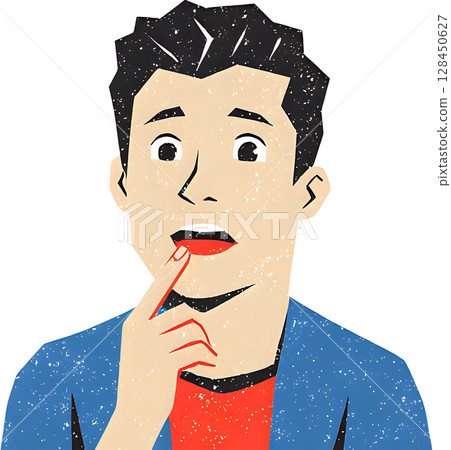A young man biting his lip with a nervous expression 128450627
