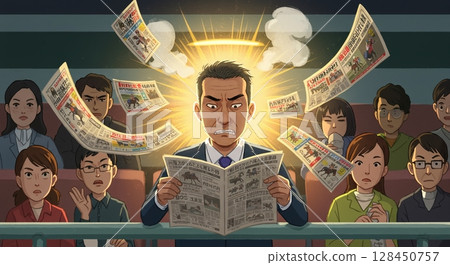 一名男子專注於他的賽馬預測——靈光一閃！ 128450757
