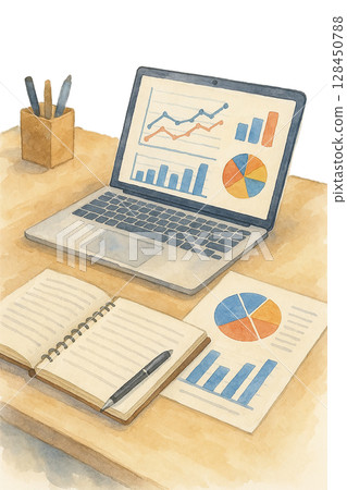 Business desk and data analysis laptop 128450788