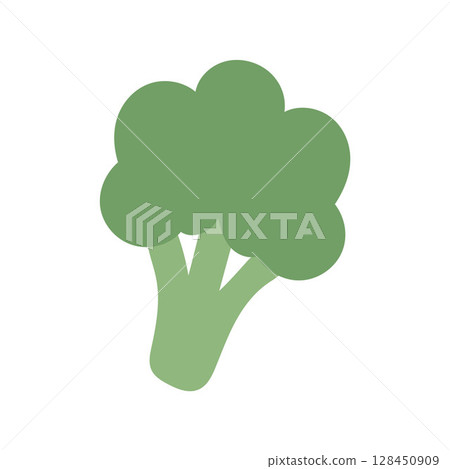 Happy green broccoli with soft curves and a simple flat design, ideal for health-focused designs, kids veggie education, eco themes, and organic food illustrations 128450909