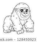 Doodle Vector Illustration of a Gorilla in Cartoon Style 128450923