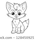 Doodle Vector Illustration of a Fox in Cartoon Style 128450925