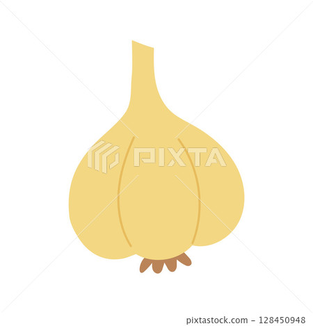 Minimal garlic bulb in soft yellow, ideal for culinary websites, spice labels, or organic farm-themed visuals promoting herbal health benefits 128450948