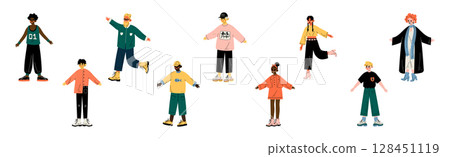 Young Man and Woman Character Standing in Trendy Wear and Fashion Outfit Vector Set 128451119
