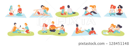 People Character at Picnic in Park Enjoy Summer Vector Set 128451148