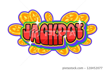Casino jackpot, money betting game prize Y2K groovy sticker. Poker luck 60s vector sticker, casino game groovy patch. Gambling jackpot retro label or tag with dollar golden coins and typography text Casino jackpot, money betting game prize Y2K groovy sticker. Poker luck 60s vector sticker, casino game groovy patch. Gambling jackpot retro label or tag with dollar golden coins and typography text 128452077