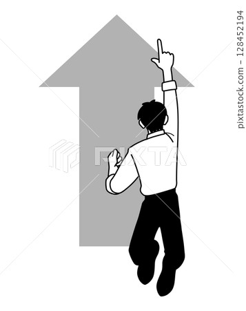 一名男子跳躍並瞄準高處的單色插圖 128452194