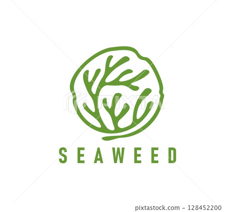 Tropical algae seaweed icon. Company or brand vector icon or sign with coral reef aquatic plant, underwater algae. Tropical sea undersea flora or ocean water seaweed emblem or symbol 128452200