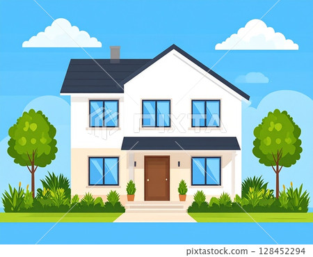 房屋外觀插圖的正面圖 128452294