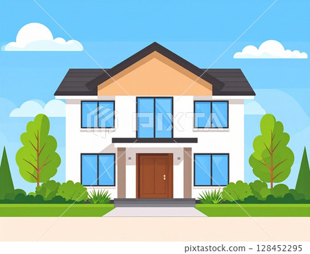 Front view of a house exterior illustration 128452295